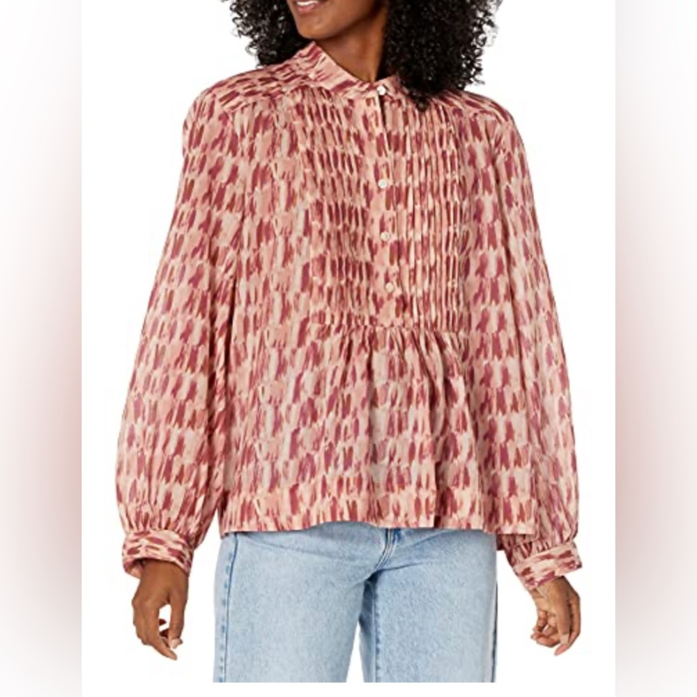 Joie LS Cotton Patterned Pullover Blouse XL